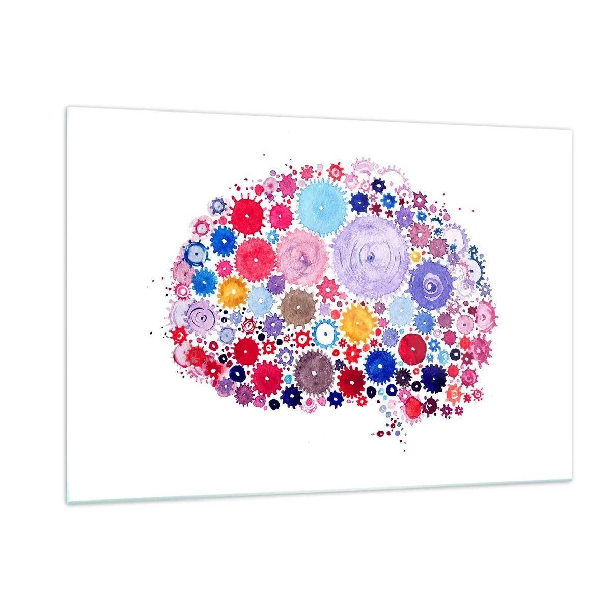 Glasbild - Bild auf glas - Eine farbenfrohe Illustration eines Gehirns, das aus geometrischen Formen besteht. - 120x80cm - Die perfekteste Maschine der Natur - Moderne Wanddekoration für Wohnzimmer und Schlafzimmer ARTTOR