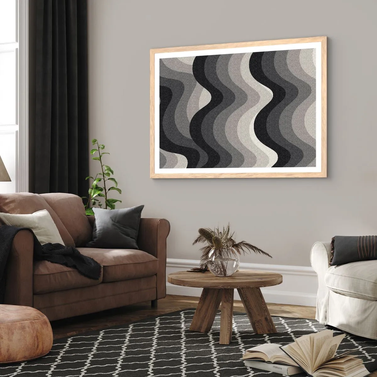 Poster in einem Rahmen aus heller Eiche - Eine Welle nach der anderen - 100x70 cm