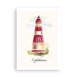 Poster - Aquarell-Illustration eines Leuchtturms auf hellem Hintergrund - 50x70cm - Das Wetter ringsum ist immer gut - Moderne Wanddekoration für Wohnzimmer und Schlafzimmer ARTTOR