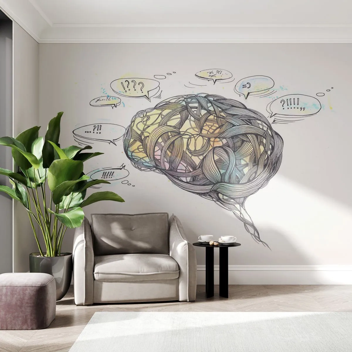 Selbstklebende Fototapete Deluxe Sticker - Mann - ein großes Geheimnis - Abstraktion, Gehirn, Grafik - 150x105 cm