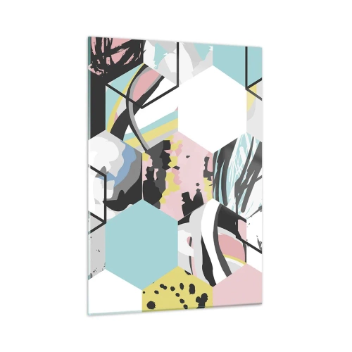 Glasbild - Bild auf glas - Bunte Würfel und Sechsecke in moderner Komposition - 50x70cm - Sechsecke und Würfel in sechs Farben - Moderne Wanddekoration für Wohnzimmer und Schlafzimmer ARTTOR