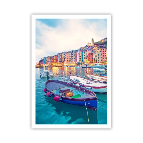Poster - Bunter Abend im Hafen - 70x100 cm