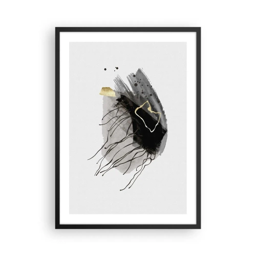 Poster in einem schwarzem Rahmen - Eine abstrakte Komposition mit schwarzen, grauen und goldenen Akzenten. - 50x70cm - In Schwarz und Gold - Moderne Wanddekoration für Wohnzimmer und Schlafzimmer ARTTOR