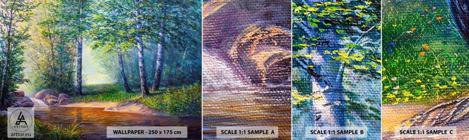 Fototapetenmuster Standard Eco - Idyllische Landschaft - Landschaft, Wald, Fluss - 100x30 cm