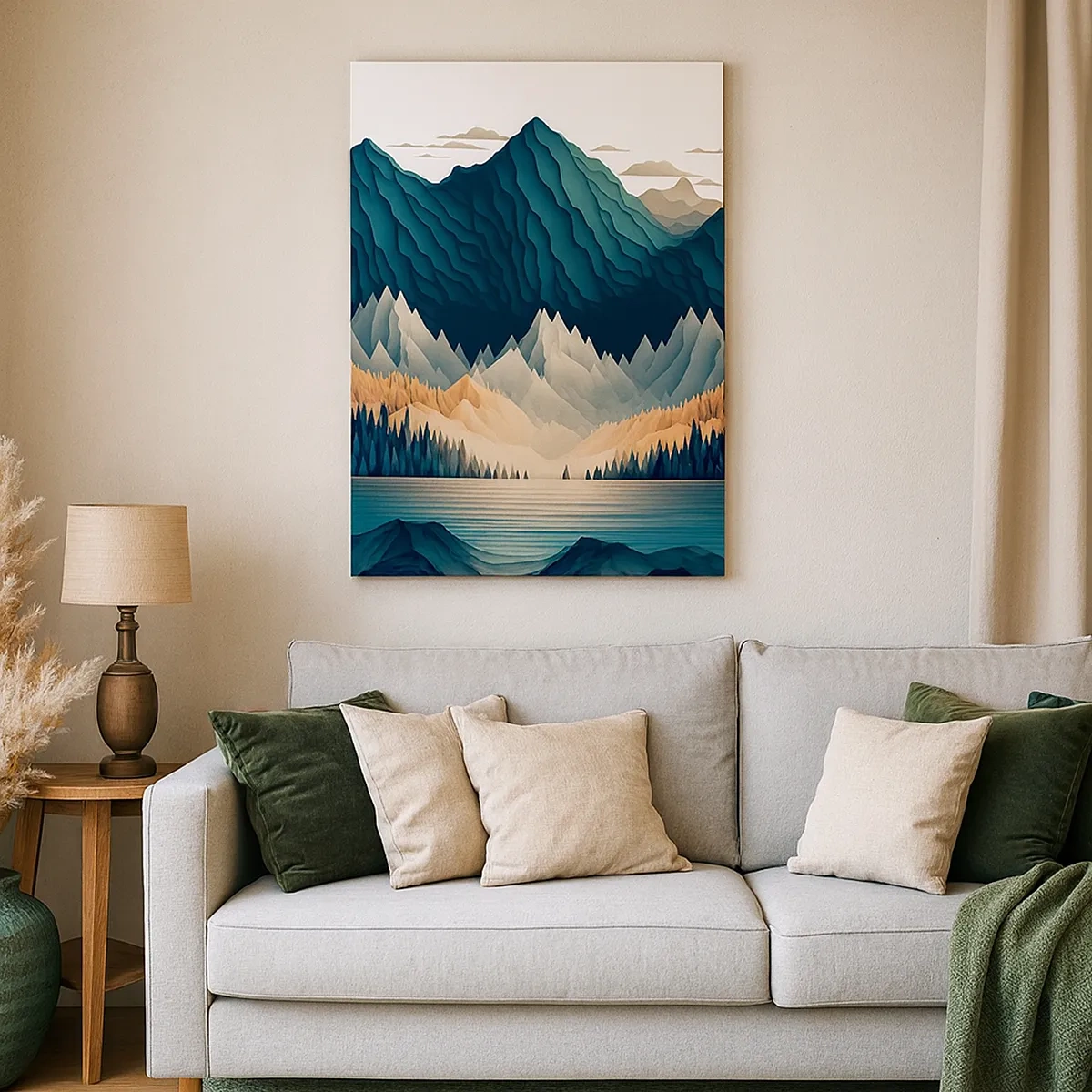 Bild auf Leinwand - Leinwandbild - Malerische Berge über dem See bei Sonnenuntergang - 50x70cm - Perfekte Berglandschaft - Moderne Wanddekoration für Wohnzimmer und Schlafzimmer ARTTOR