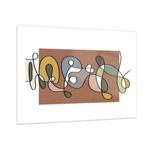 Glasbild - Bild auf glas - Bunte Abstraktion mit einer schwarzen Linie auf braunem Hintergrund - 100x70cm - Abstraktion, die ein Lächeln wert ist - Moderne Wanddekoration für Wohnzimmer und Schlafzimmer ARTTOR