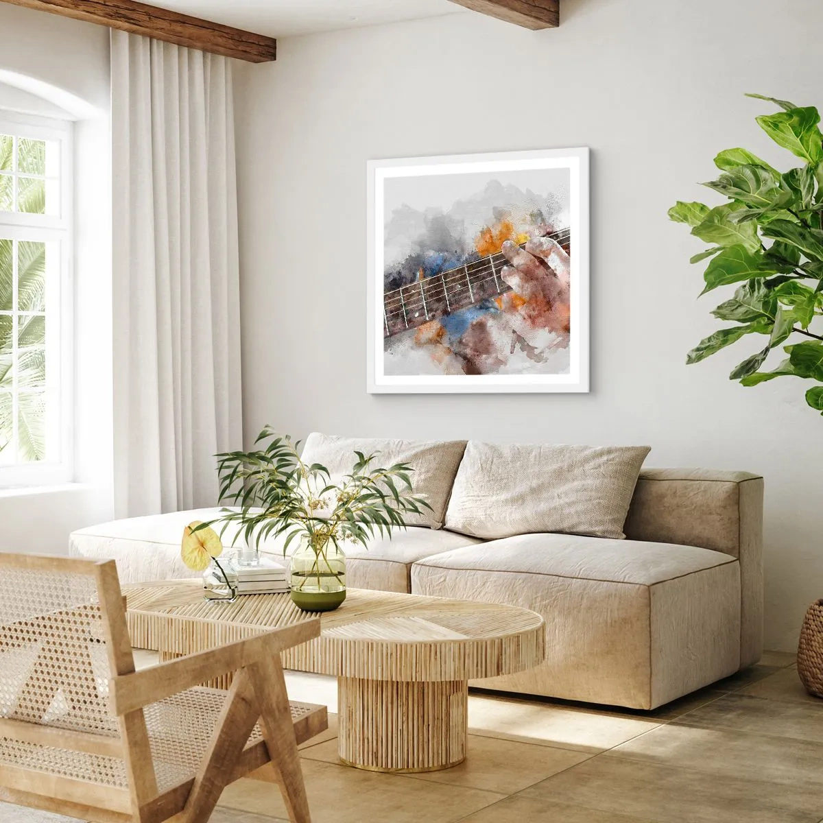 Poster in einem weißen Rahmen - Poesie zwischen den Saiten - 50x50 cm