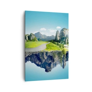 Bild auf Leinwand - Leinwandbild - Eine schwimmende Insel mit Bergen und Wasserfällen - 70x100cm - Fantastische Insel - Moderne Wanddekoration für Wohnzimmer und Schlafzimmer ARTTOR