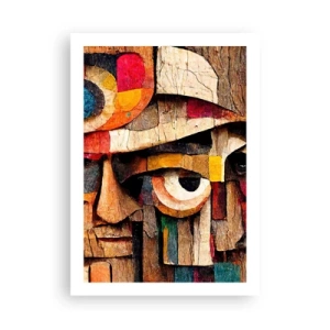Poster - Ein abstraktes Gesicht aus bunten Holzklötzen. - 50x70cm - Ich sehe dich… - Moderne Wanddekoration für Wohnzimmer und Schlafzimmer ARTTOR