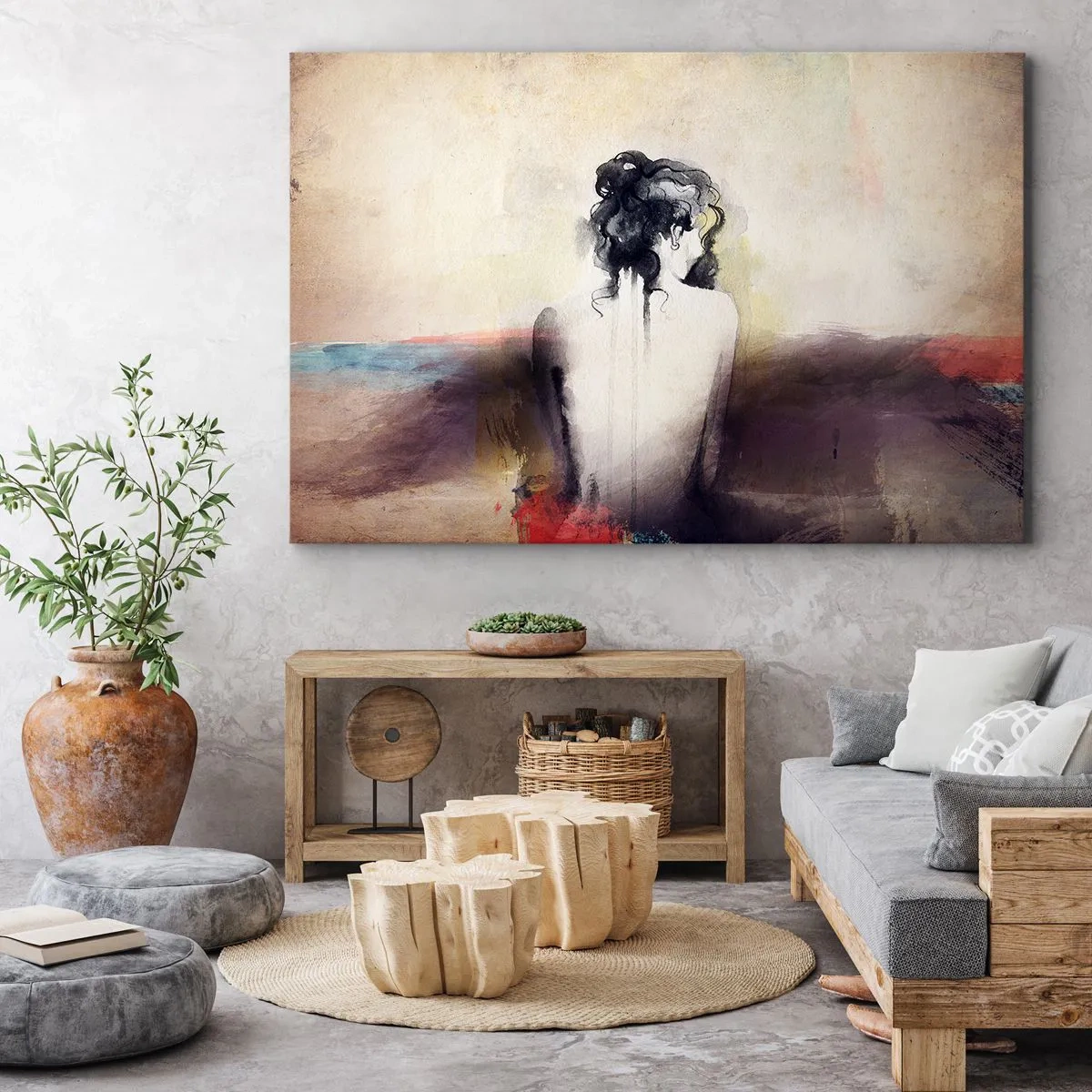 Bild auf Leinwand - Leinwandbild - Ein subtiles Frauenporträt im künstlerischen Stil - 70x50cm - Glatte Linien, ovale Formen - Moderne Wanddekoration für Wohnzimmer und Schlafzimmer ARTTOR
