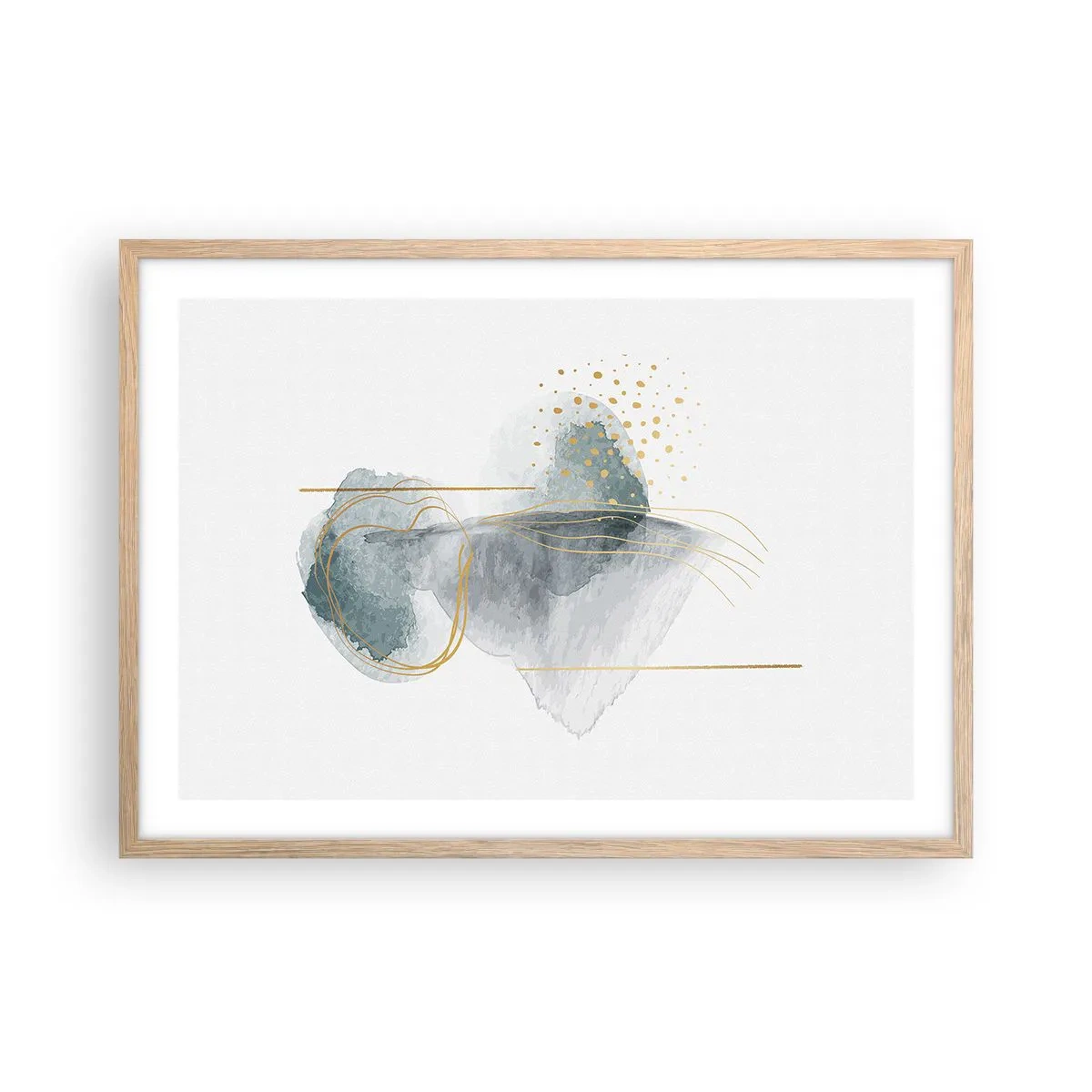 Poster in einem Rahmen aus heller Eiche - Über das Verhältnis von Grau und Gold - 70x50 cm