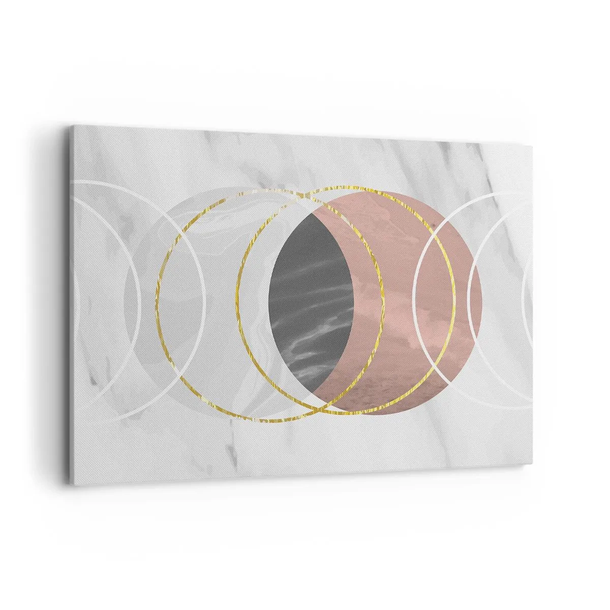 Bild auf Leinwand - Leinwandbild - Abstrakte geometrische Komposition mit Kreisen und metallischen Details - 100x70cm - Musik der Sphären - Moderne Wanddekoration für Wohnzimmer und Schlafzimmer ARTTOR