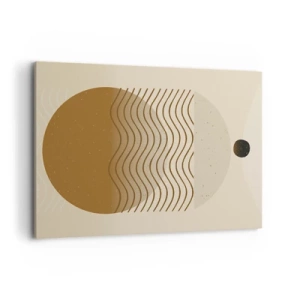 Bild auf Leinwand - Leinwandbild - Geometrische Abstraktion mit Kreisen und Wellenlinien in warmen Farben. - 100x70cm - Zur Entstehung geometrischer Figuren - Moderne Wanddekoration für Wohnzimmer und Schlafzimmer ARTTOR