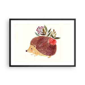 Poster in einem schwarzem Rahmen - Ein süßer Igel mit einem Apfel und Pflanzen im illustrativen Stil - 70x50cm - Und dann magst du mich schon - Moderne Wanddekoration für Wohnzimmer und Schlafzimmer ARTTOR