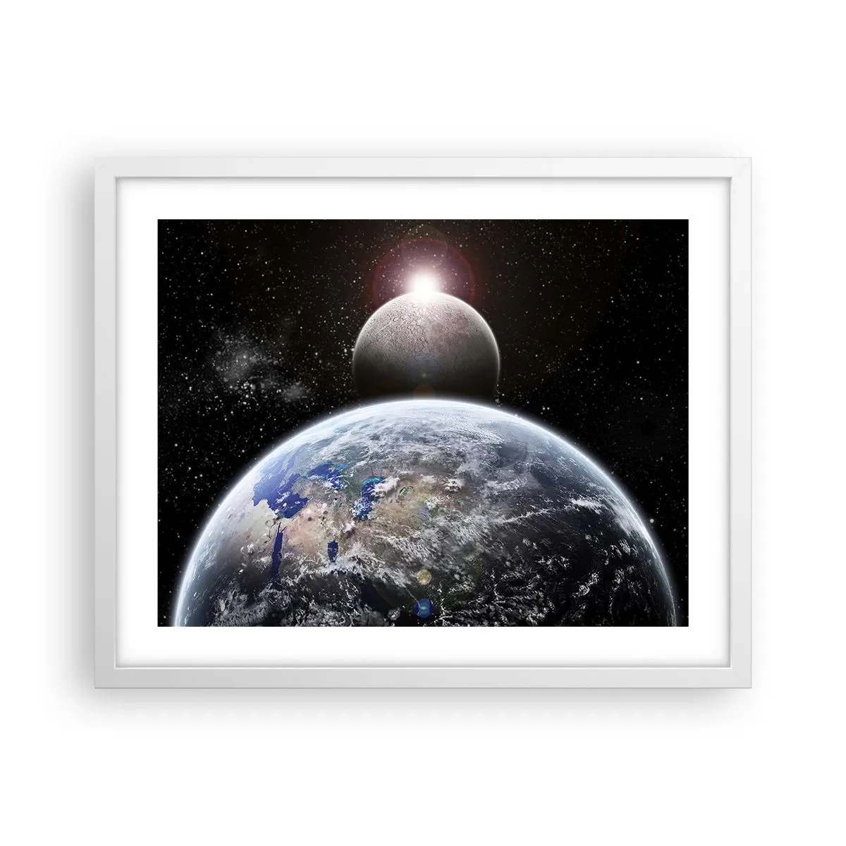 Poster in einem weißen Rahmen - Weltraumlandschaft - Sonnenaufgang - 50x40 cm