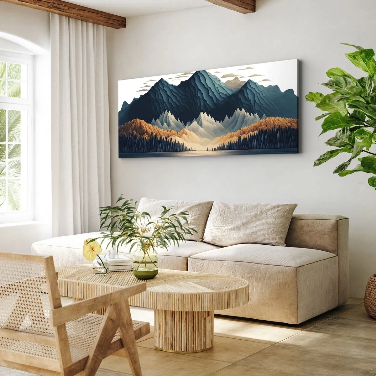 Bild auf Leinwand - Leinwandbild - Malerische Berge über dem See bei Sonnenuntergang - 140x50cm - Perfekte Berglandschaft - Moderne Wanddekoration für Wohnzimmer und Schlafzimmer ARTTOR