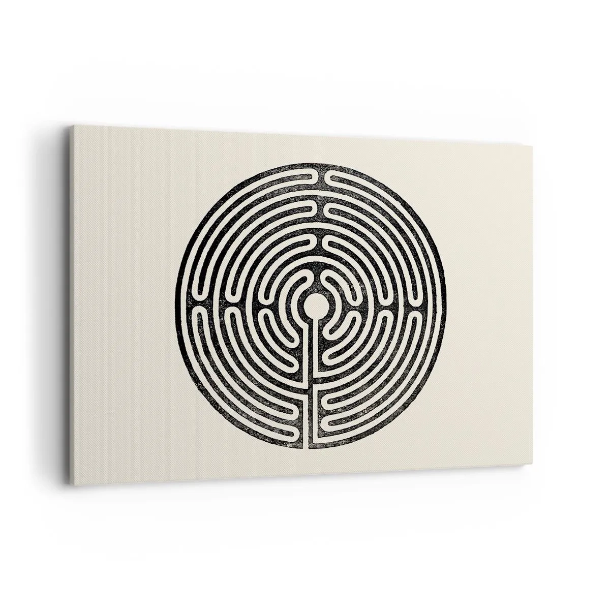 Bild auf Leinwand - Leinwandbild - Schwarz-weißes kreisförmiges Labyrinth auf hellem Hintergrund - 100x70cm - Geheimnisvolle Ordnung - Moderne Wanddekoration für Wohnzimmer und Schlafzimmer ARTTOR