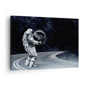 Bild auf Leinwand - Leinwandbild - Astronaut mit Erde vor dem Sternenhimmel - 70x50cm - Auf der Milchstraße - Moderne Wanddekoration für Wohnzimmer und Schlafzimmer ARTTOR