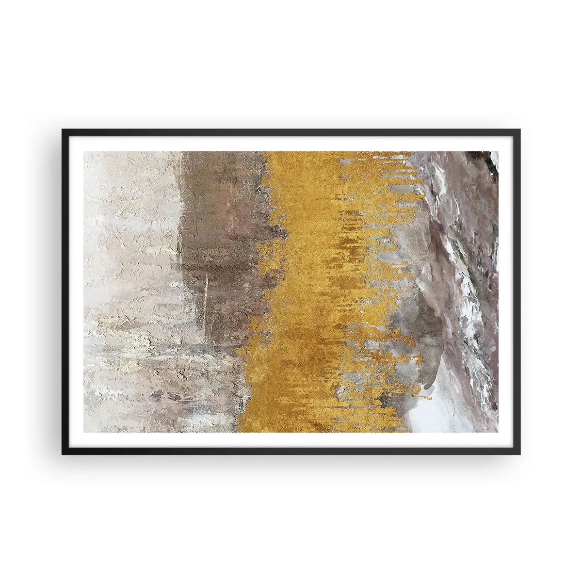 Poster in einem schwarzem Rahmen - Abstraktes Muster in Gold und Beige - 100x70cm - Goldene Explosion - Moderne Wanddekoration für Wohnzimmer und Schlafzimmer ARTTOR