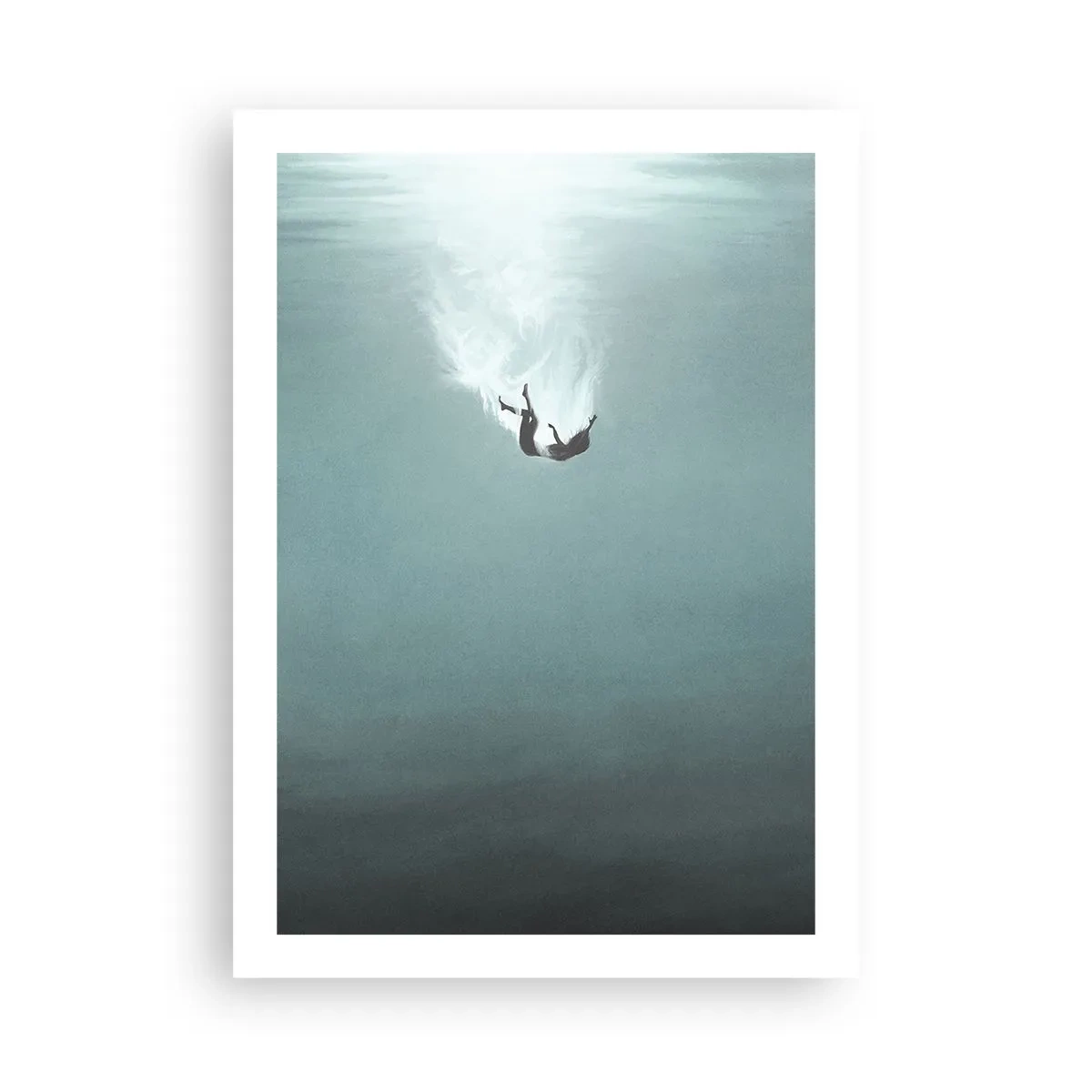 Poster - Silhouette eines Mannes, der in die Tiefe des Wassers fällt - 50x70cm - In den Armen des Ozeans - Moderne Wanddekoration für Wohnzimmer und Schlafzimmer ARTTOR