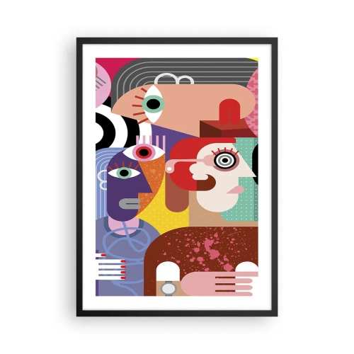 Poster in einem schwarzem Rahmen - Bunte abstrakte Gesichter im kubistischen Stil - 50x70cm - Wir sind von Herrn Picasso - Moderne Wanddekoration für Wohnzimmer und Schlafzimmer ARTTOR