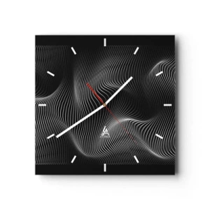 Wanduhr - Glasuhr - Abstrakte weiße Linien auf schwarzem Hintergrund - 30x30cm - Lichttanz im Raum - Moderne Wanddekoration für Wohnzimmer und Schlafzimmer ARTTOR