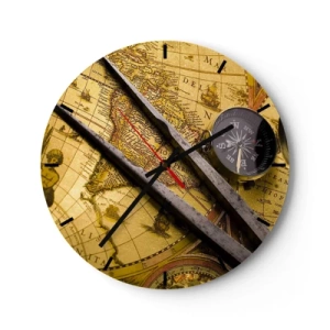 Wanduhr - Glasuhr - Antike Karte mit Kompass und Kompass - 30x30cm - Wo sind diese Schätze? - Moderne Wanddekoration für Wohnzimmer, Küche und Schlafzimmer ARTTOR