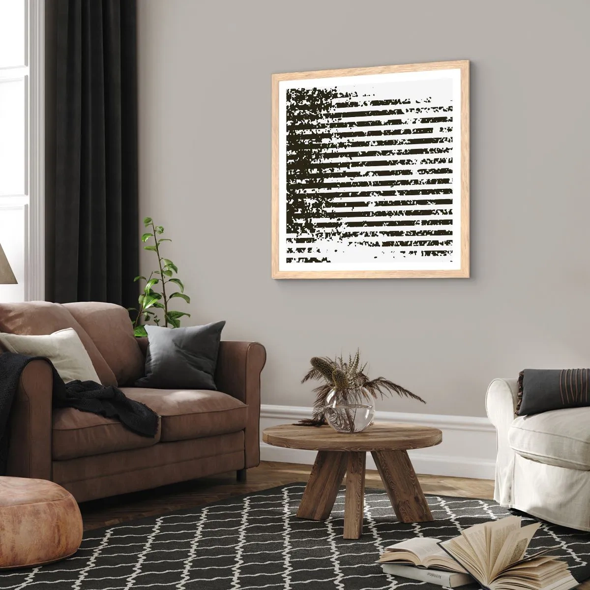 Poster in einem Rahmen aus heller Eiche - Rhythmus und Rauschen - 40x40 cm