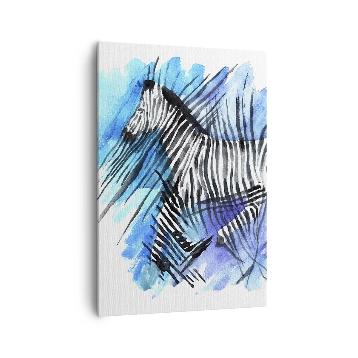 Bild auf Leinwand - Leinwandbild - Aquarell-Illustration eines Zebras vor blauem Himmel - 70x100cm - In Streifen versteckt - Moderne Wanddekoration für Wohnzimmer und Schlafzimmer ARTTOR
