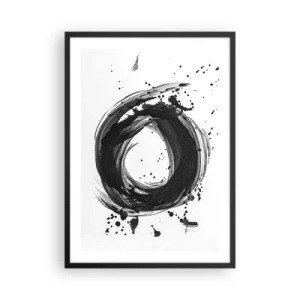 Poster in einem schwarzem Rahmen - Schwarz-weißer abstrakter Kreis mit dynamischen Punkten - 50x70cm - Der Wirbel der Schöpfung - Moderne Wanddekoration für Wohnzimmer und Schlafzimmer ARTTOR