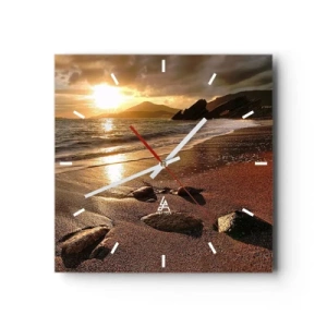 Wanduhr - Glasuhr - Strand bei Sonnenuntergang mit Steinen am Ufer - 30x30cm - Folge der Sonne zu den Hügeln - Moderne Wanddekoration für Wohnzimmer und Schlafzimmer ARTTOR