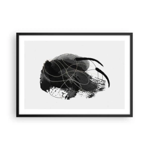 Poster in einem schwarzem Rahmen - Abstraktion in Schwarz und Gold auf weißem Hintergrund - 70x50cm - Aus Schwarz entstanden - Moderne Wanddekoration für Wohnzimmer und Schlafzimmer ARTTOR
