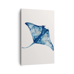 Bild auf Leinwand - Leinwandbild - Blauer Stachelrochen im Aquarellstil auf weißem Hintergrund - 80x120cm - Leben im Blau - Moderne Wanddekoration für Wohnzimmer und Schlafzimmer ARTTOR