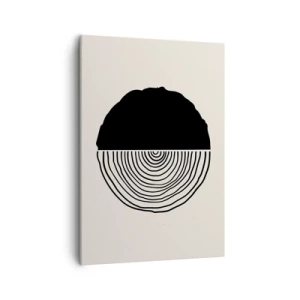 Bild auf Leinwand - Leinwandbild - Ein abstraktes Schwarz-Weiß-Motiv, inspiriert von einem Holzquerschnitt mit geometrischer Unterteilung. - 50x70cm - Halb und halb - Moderne Wanddekoration für Wohnzimmer und Schlafzimmer ARTTOR