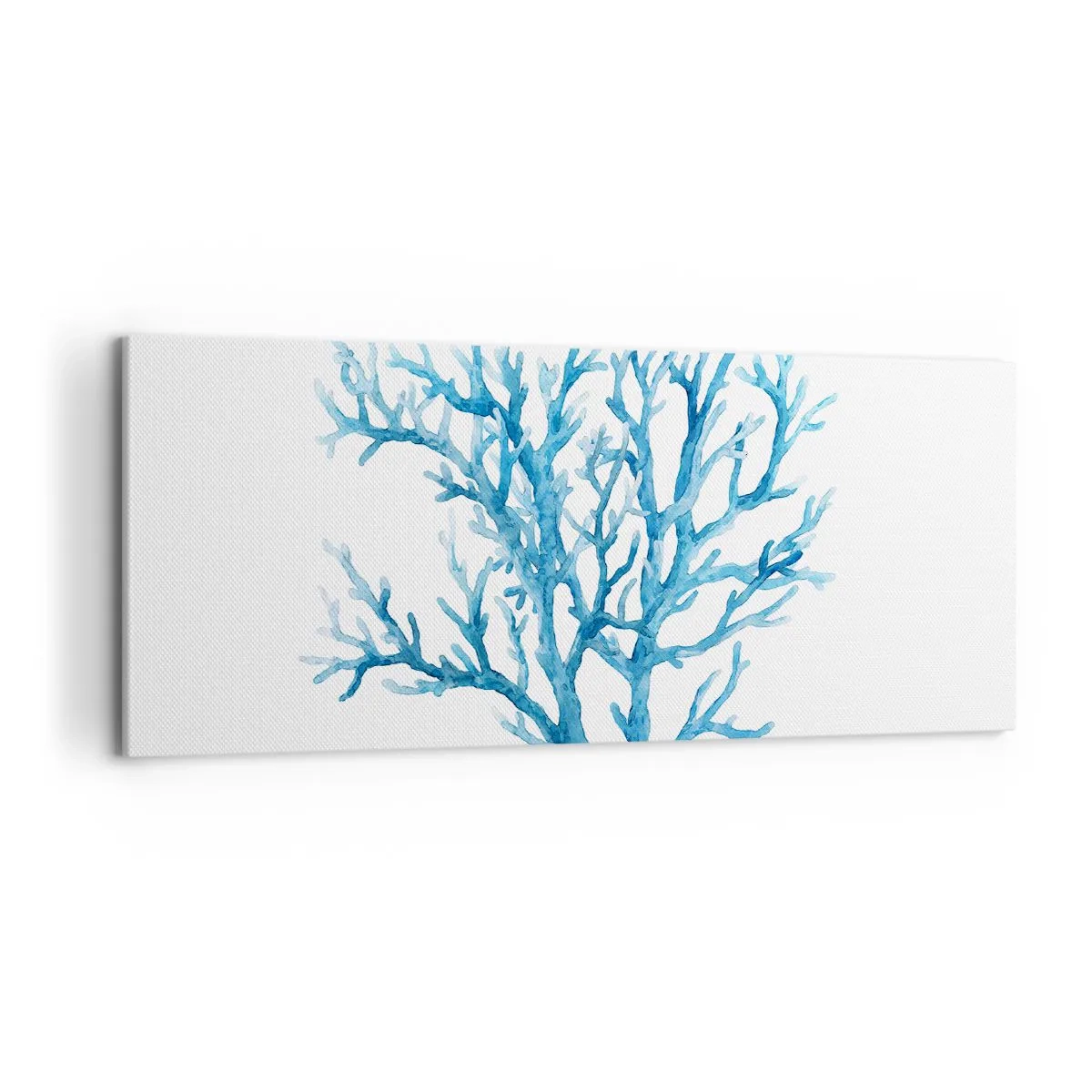 Bild auf Leinwand - Leinwandbild - Blaue Koralle auf weißem Hintergrund mit minimalistischem Flair - 120x50cm - Nautisches Filigran - Moderne Wanddekoration für Wohnzimmer und Schlafzimmer ARTTOR
