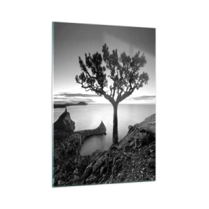 Glasbild - Bild auf glas - Ein Baum auf einer Klippe mit Blick auf die Bucht - 50x70cm - Stille bis zum Horizont - Moderne Wanddekoration für Wohnzimmer und Schlafzimmer ARTTOR