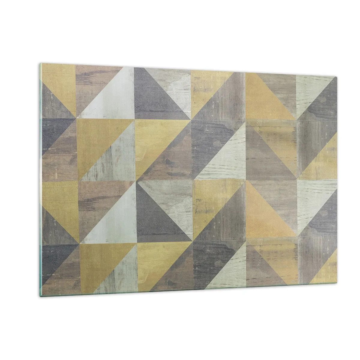 Glasbild - Bild auf glas - Geometrisches Muster aus Dreiecken in gedeckten Farben - 120x80cm - Am Winkel des Dreiecks - Moderne Wanddekoration für Wohnzimmer und Schlafzimmer ARTTOR