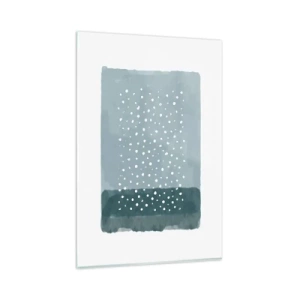 Glasbild - Bild auf glas - Ein minimalistisches Gemälde in Blautönen mit Punkten - 80x120cm - Auf Blau gewachsen - Moderne Wanddekoration für Wohnzimmer und Schlafzimmer ARTTOR