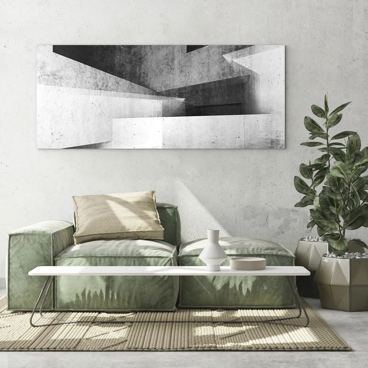 Glasbild - Bild auf glas - Geometrische Formen in einer monochromen Komposition - 120x50cm - Die Raumstruktur - Moderne Wanddekoration für Wohnzimmer und Schlafzimmer ARTTOR