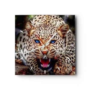 Wanduhr - Glasuhr - Ein bedrohlicher Leopard mit intensiv blauen Augen - 30x30cm - Schönheitswut tut nicht weh - Moderne Wanddekoration für Wohnzimmer und Schlafzimmer ARTTOR