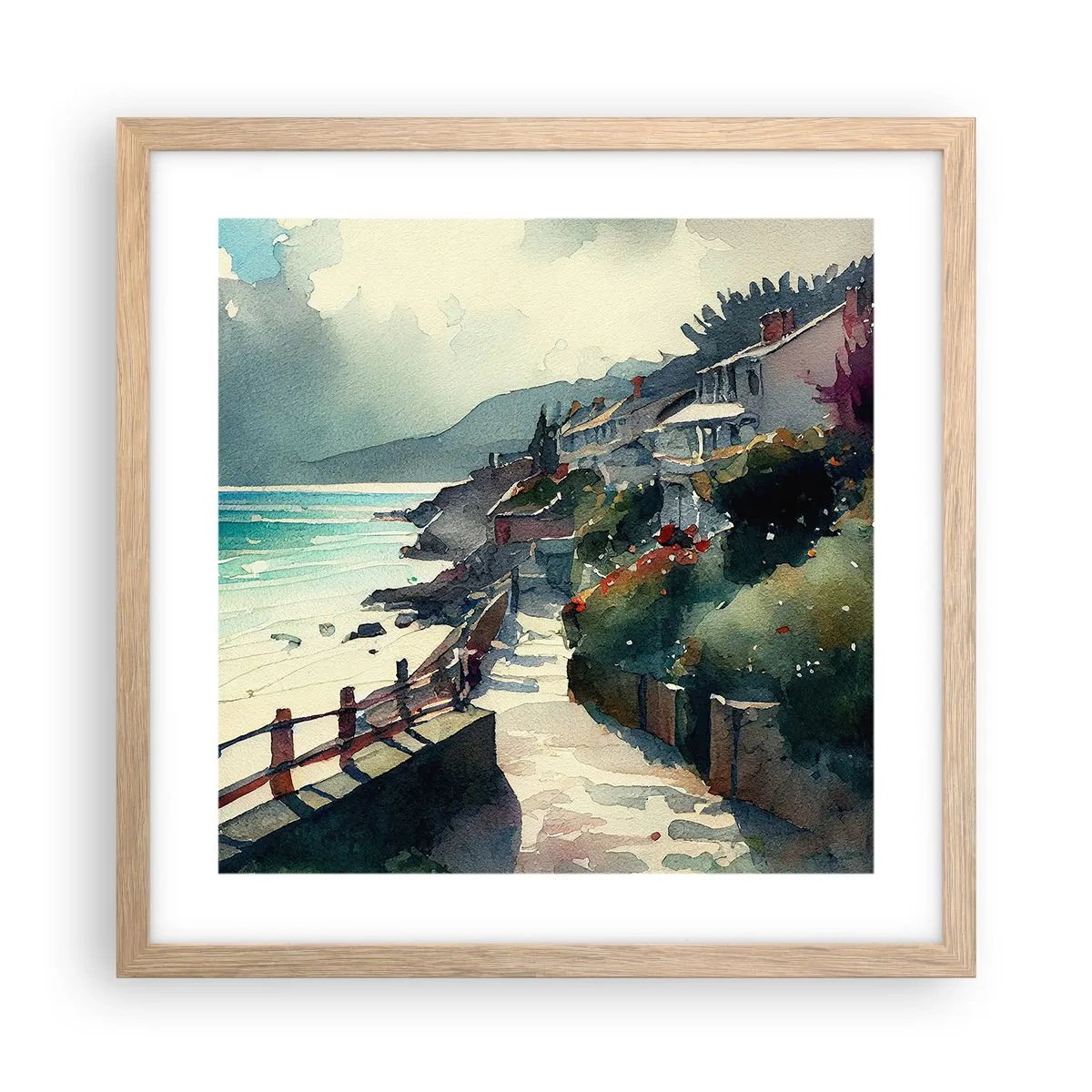 Poster in einem Rahmen aus heller Eiche - Mittelmeerstadt - 40x40 cm