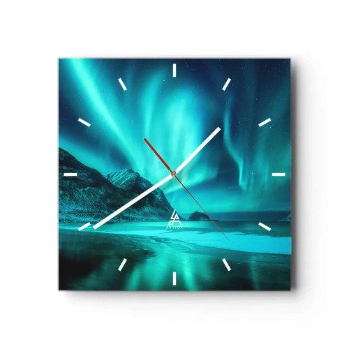 Wanduhr - Glasuhr - Aurora Borealis über einer bergigen Winterlandschaft - 30x30cm - Wunder des Nordens - Moderne Wanddekoration für Wohnzimmer und Schlafzimmer ARTTOR