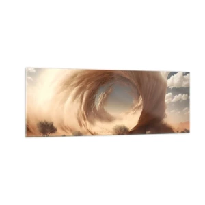 Glasbild - Bild auf glas - Dynamischer Sandwirbel in einer Wüste mit Bäumen - 140x50cm - Geöffnetes Portal - Moderne Wanddekoration für Wohnzimmer und Schlafzimmer ARTTOR