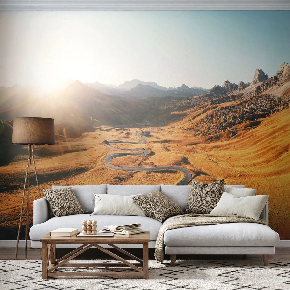Fototapete Premium Sand - In einem goldenen Tal - Landschaft, Berge, Italien - 500x350 cm