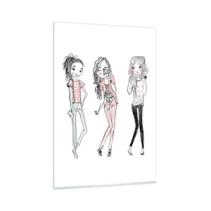 Glasbild - Bild auf glas - Illustration modischer Mädchen in Pastellfarben - 80x120cm - Es wird, es wird Spaß machen - Moderne Wanddekoration für Wohnzimmer und Schlafzimmer ARTTOR