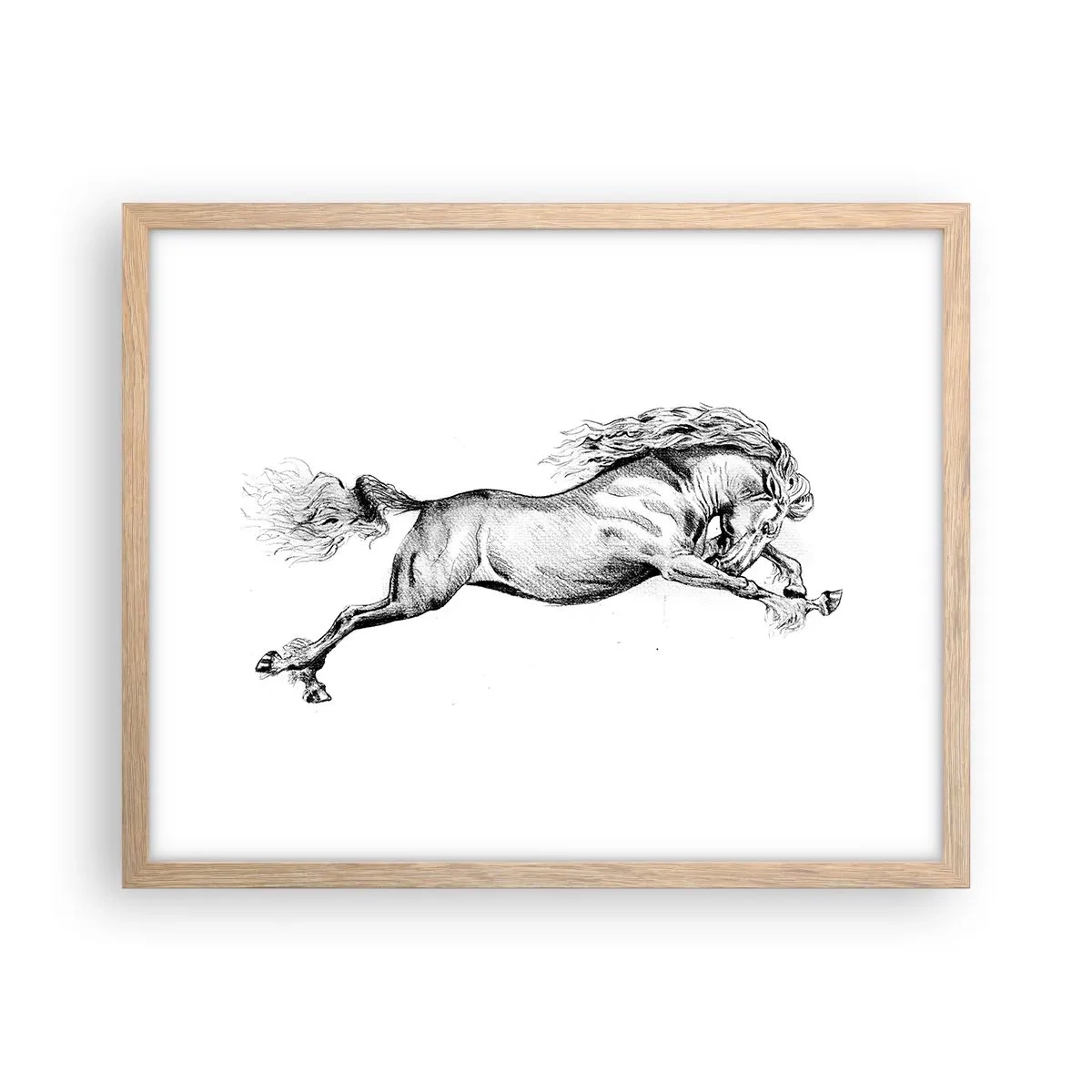 Poster in einem Rahmen aus heller Eiche - Im Galopp festgehalten - 50x40 cm