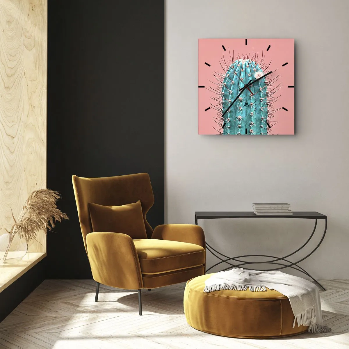 Wanduhr - Glasuhr - Eine künstlerische Interpretation eines Kaktus auf rosa Hintergrund - 30x30cm - Schau einfach hin - Moderne Wanddekoration für Wohnzimmer und Schlafzimmer ARTTOR