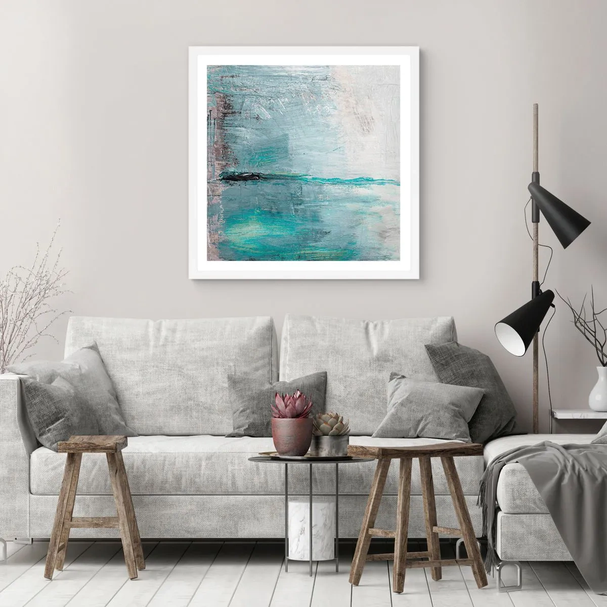 Poster in einem weißen Rahmen - Horizontal in Blau - 30x30 cm