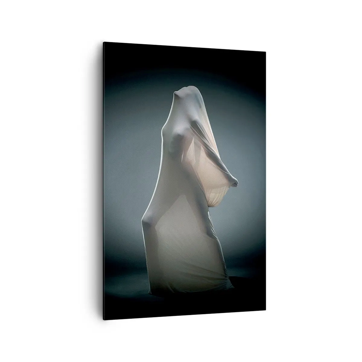 Bild auf Leinwand - Leinwandbild - Eine Figur aus weißem Stoff auf dunklem Hintergrund - 80x120cm - Versteckte Wünsche - Moderne Wanddekoration für Wohnzimmer und Schlafzimmer ARTTOR