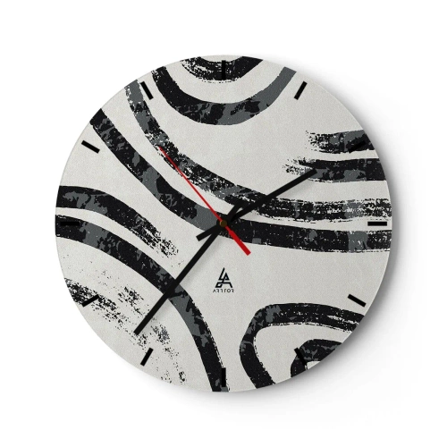Wanduhr - Glasuhr - Schwarze und graue Bögen auf hellem Hintergrund im minimalistischen Stil - 30x30cm - Bei Hälfte angehalten - Moderne Wanddekoration für Wohnzimmer, Küche und Schlafzimmer ARTTOR
